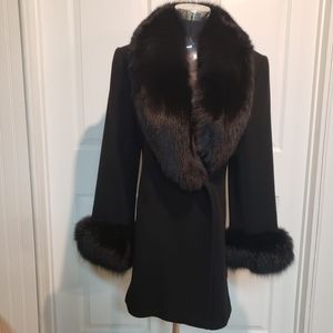 Marvin Richards Black Wool Fox Fur Collar Jacket Size 4